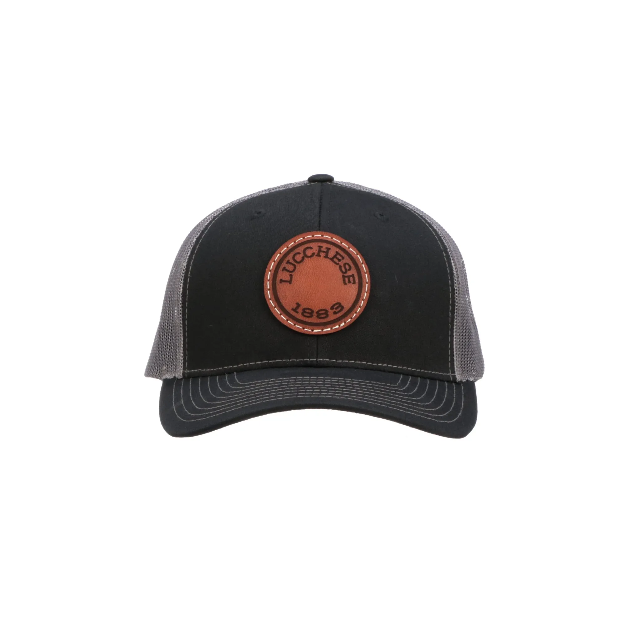 Leather Patch Cap Round :: Black   Charcoal