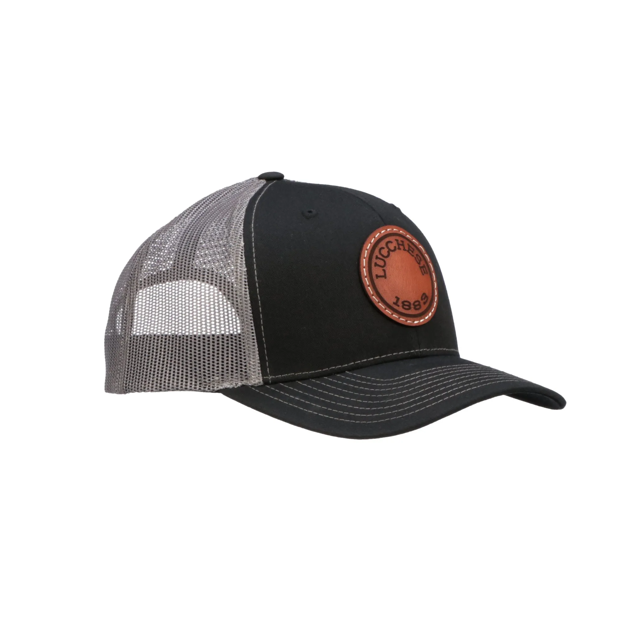 Leather Patch Cap Round :: Black   Charcoal