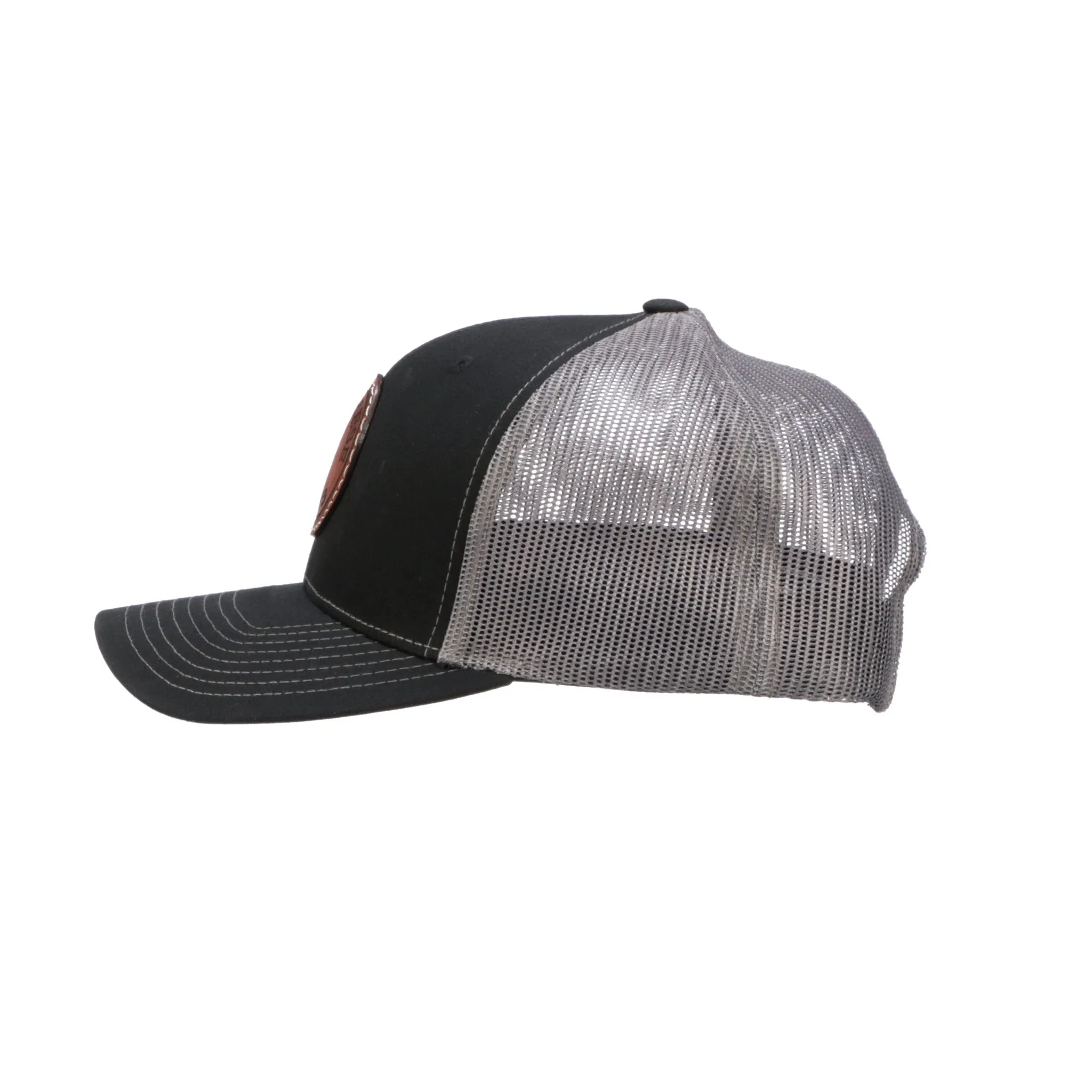 Leather Patch Cap Round :: Black   Charcoal