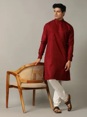 Maroon Self Design Kurta | The Kurta Company