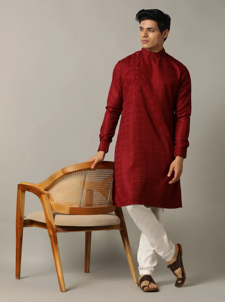 Maroon Self Design Kurta | The Kurta Company