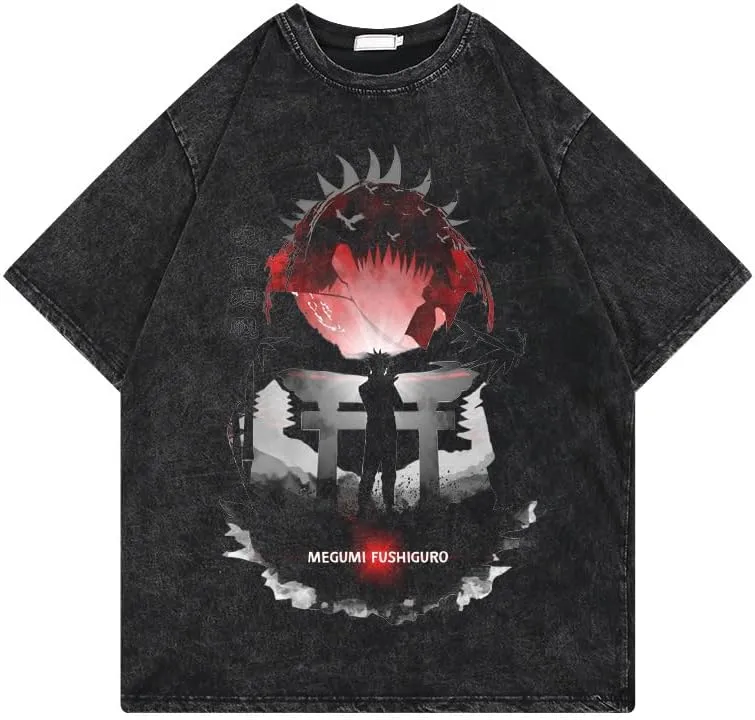 Men's Vintage Wash Anime Pattern Shirt Summer Casual Hip Hop T-Shirt Street Clothing Harajuku Top T-Shirt Y2K Top