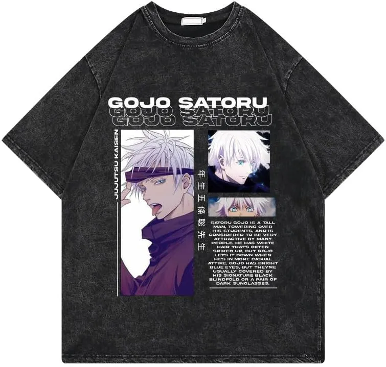 Men's Vintage Wash Anime Pattern Shirt Summer Casual Hip Hop T-Shirt Street Clothing Harajuku Top T-Shirt Y2K Top