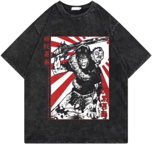 Men's Vintage Wash Anime Pattern Shirt Summer Casual Hip Hop T-Shirt Street Clothing Harajuku Top T-Shirt Y2K Top