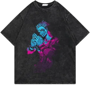 Men's Vintage Wash Anime Pattern Shirt Summer Casual Hip Hop T-Shirt Street Clothing Harajuku Top T-Shirt Y2K Top