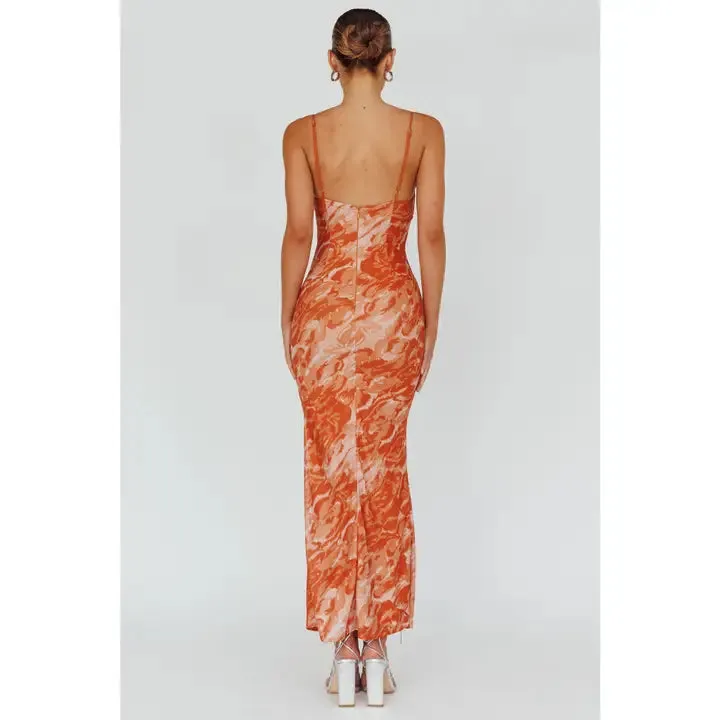 Mesh Overlay Material Maxi Dress NB