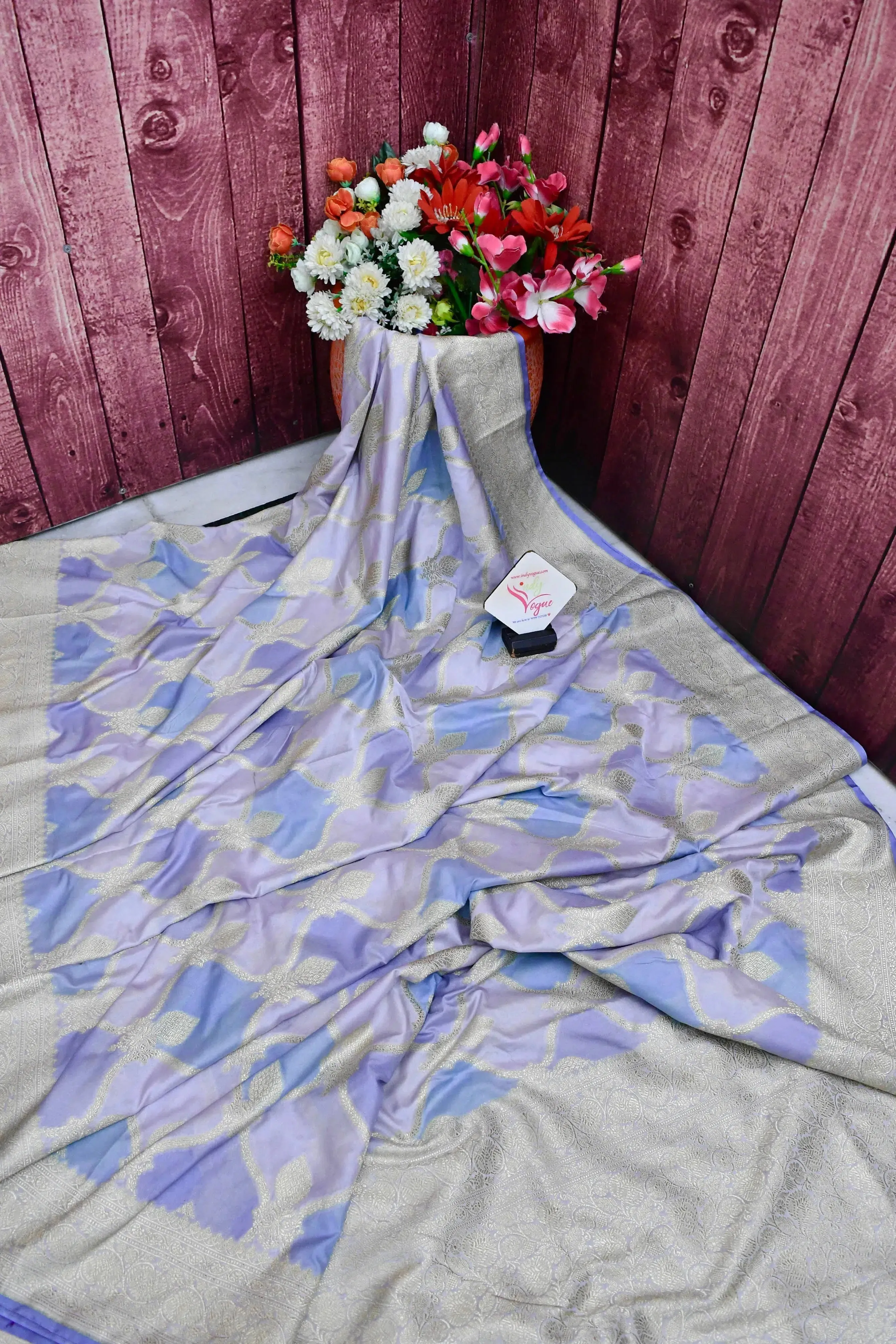 Multicolored Satin Silk Saree in Rangkat Design