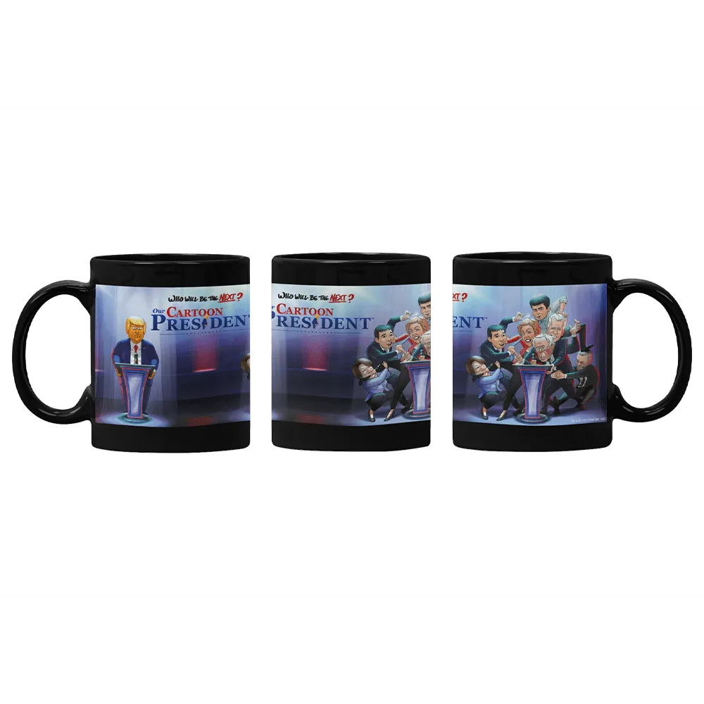 Our Cartoon President Who Will Be the Next Cartoon President? Black Mug