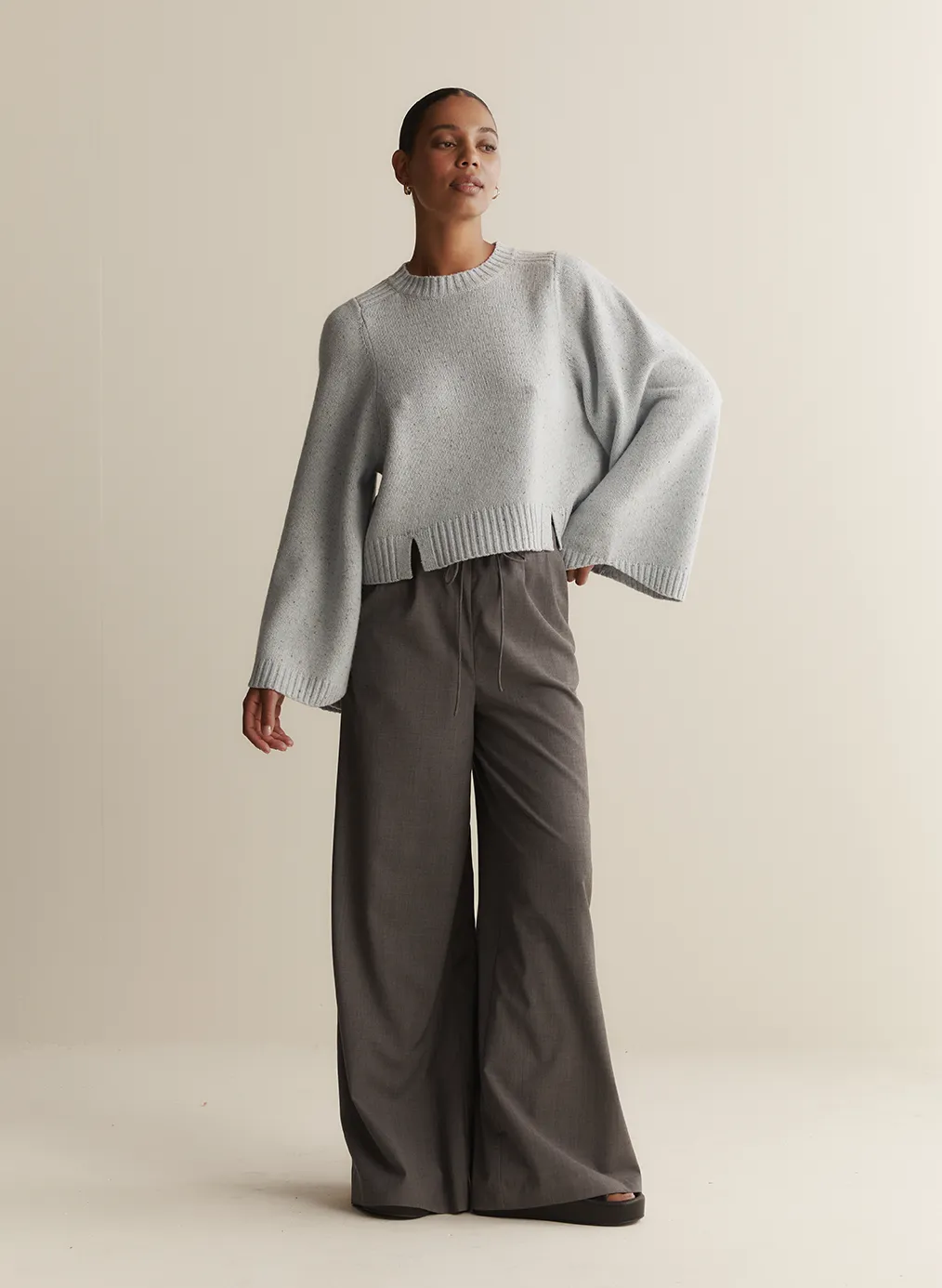 Sophia Wool Palazzo Pant | Charcoal