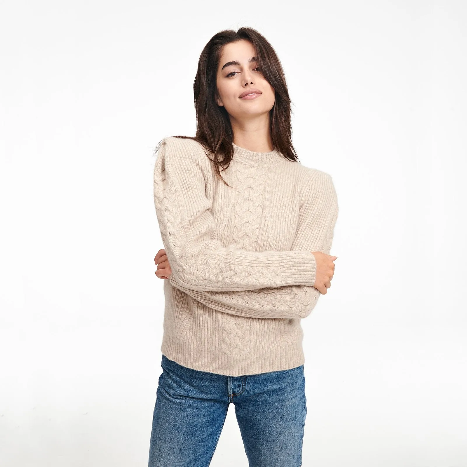 Structured Shoulder Cable Knit Sweater