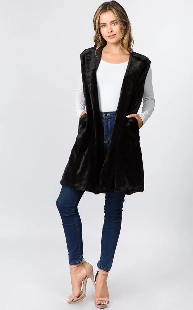 VA96B5 Front Faux Fur with Plaid Back Design Vest
