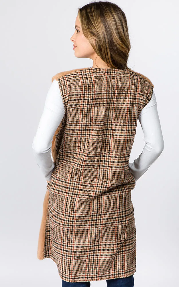 VA96B5 Front Faux Fur with Plaid Back Design Vest
