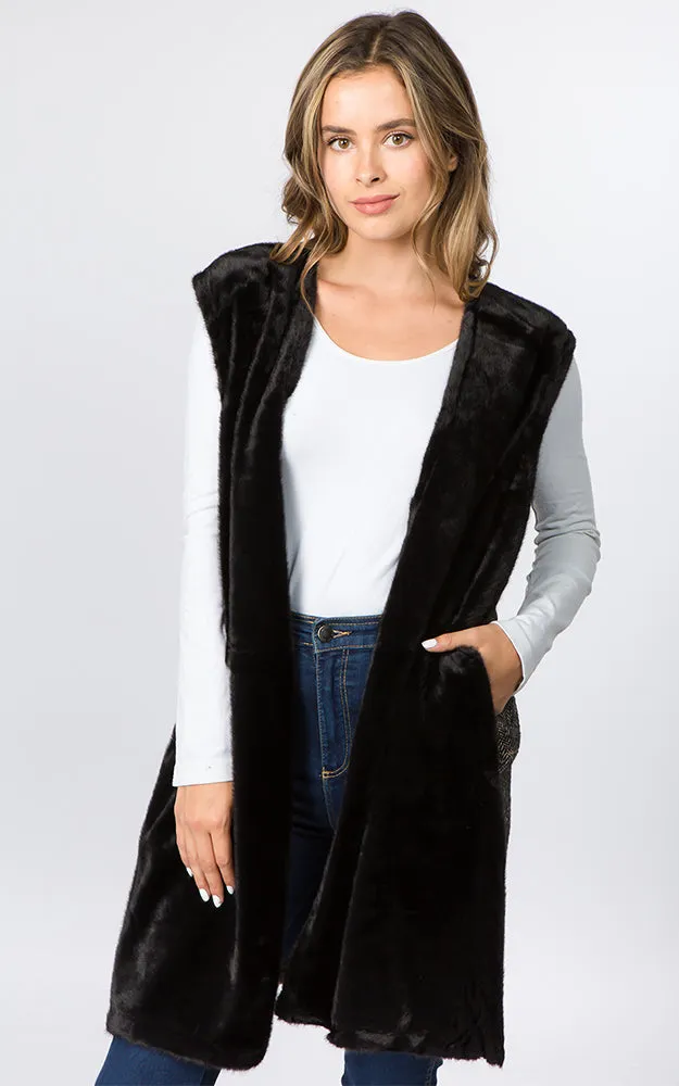 VA96B5 Front Faux Fur with Plaid Back Design Vest