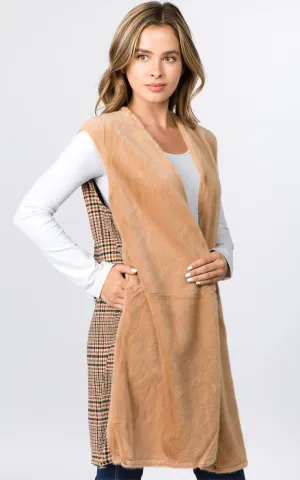 VA96B5 Front Faux Fur with Plaid Back Design Vest