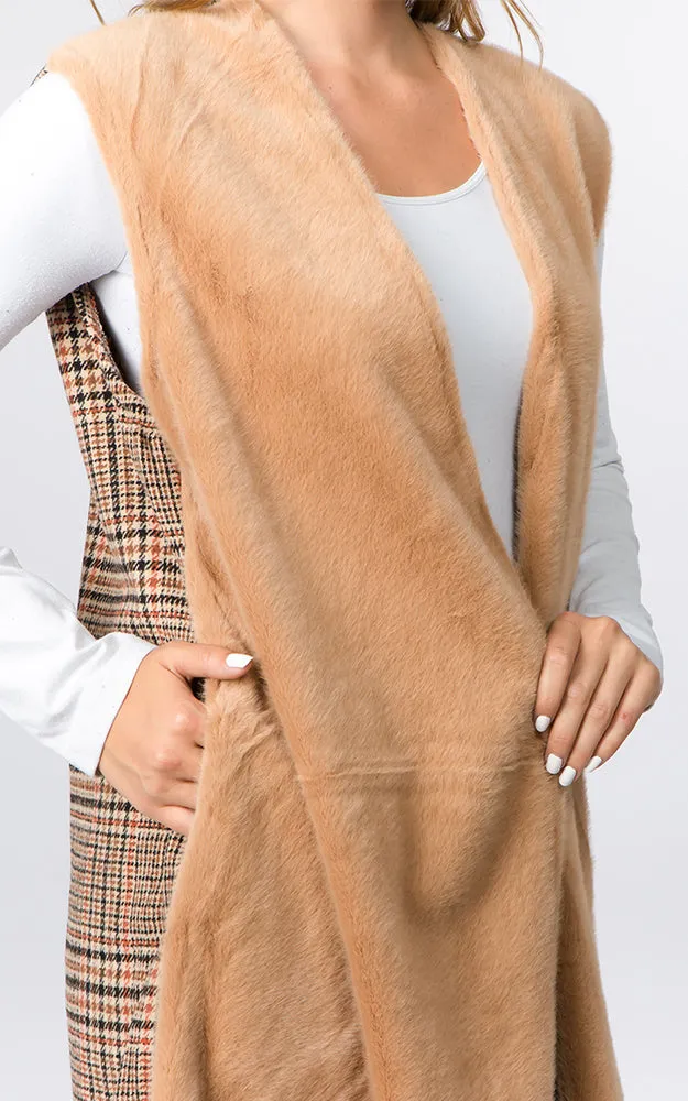 VA96B5 Front Faux Fur with Plaid Back Design Vest