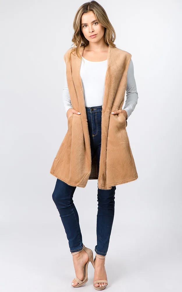 VA96B5 Front Faux Fur with Plaid Back Design Vest